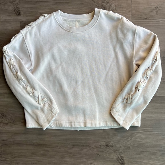 lululemon athletica Tops - Lululemon Braided Sleeve Pullover- White Opal